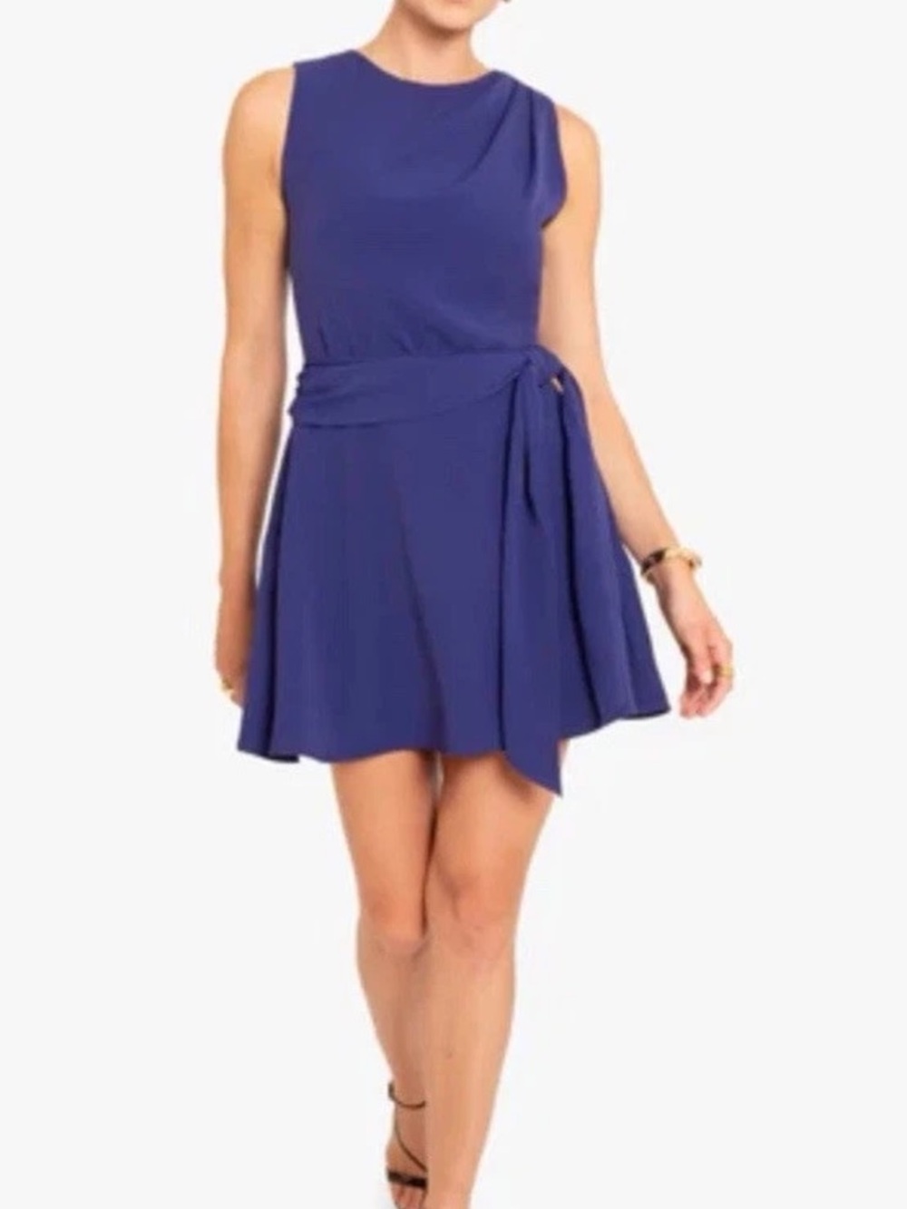 $390 Black Halo Women's Emsley Mini Dress Dark Indigo Sleeveless Dress Size 12